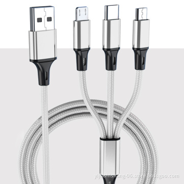 Yijiashishang Custom Logo 3 in 1 Multi Nylon Braided Charger Cable Type C Fast Charging USB Multiple Connector